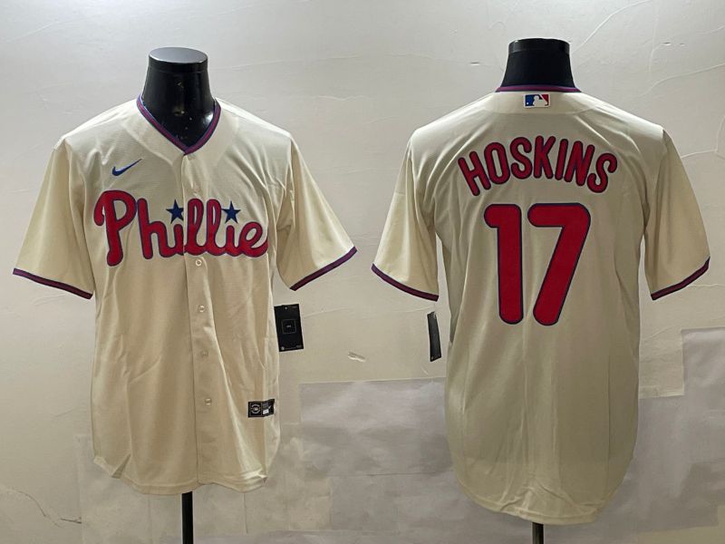 Men Philadelphia Phillies #17 Hoskins Cream Game 2025 Nike MLB Jersey style 1->philadelphia phillies->MLB Jersey